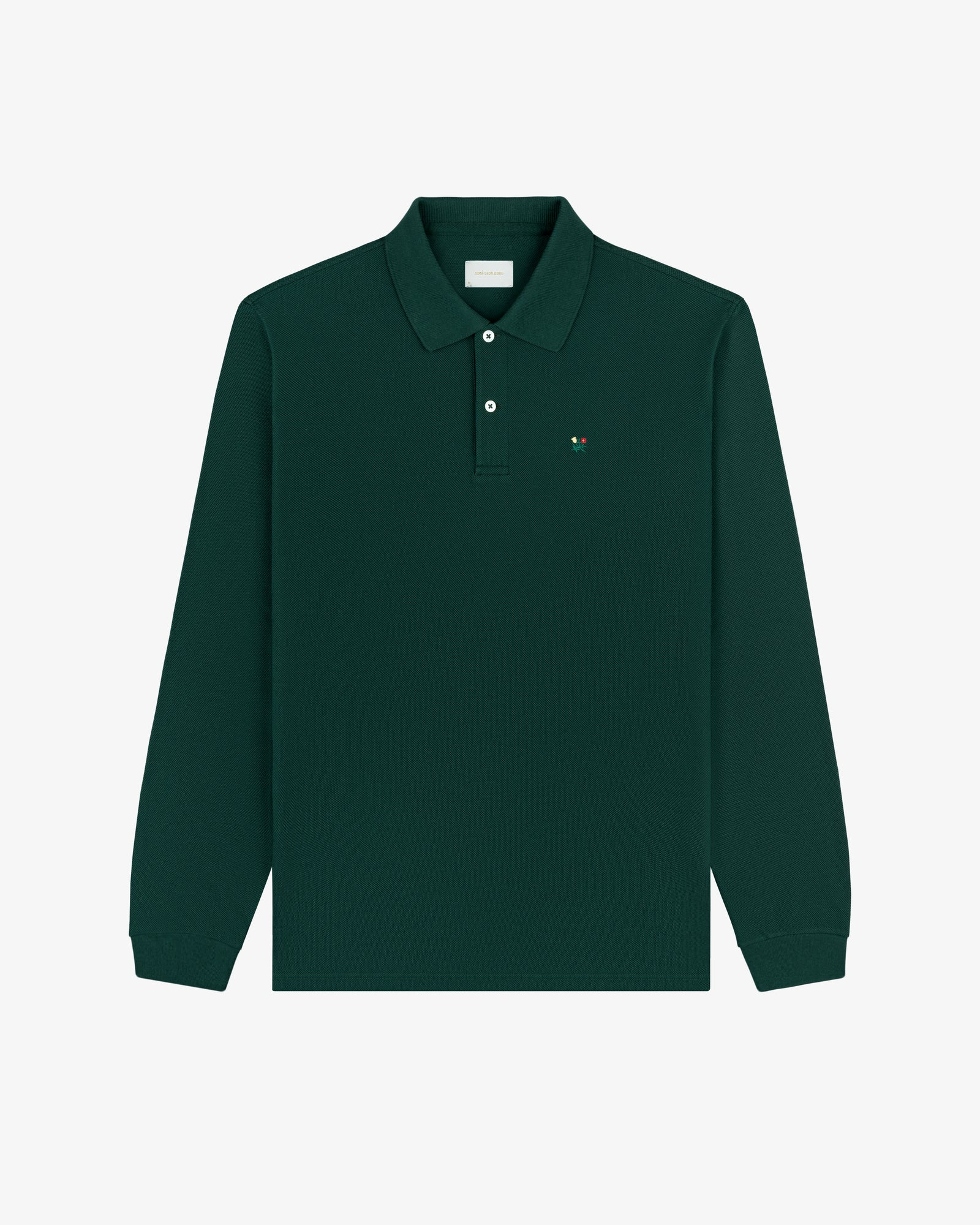 Green Long-Sleeve Crest Piqué Polo Green Long-Sleeve Crest Piqué Polo