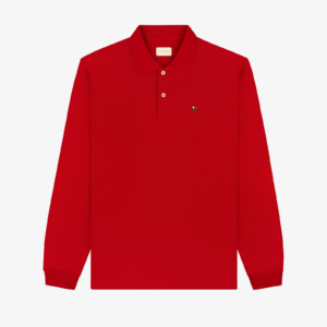 Red Long-Sleeve Crest Piqué Polo T-shirt