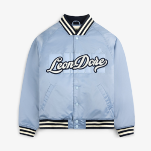 Soft Chambray Overlay Logo Satin Varsity Jacket